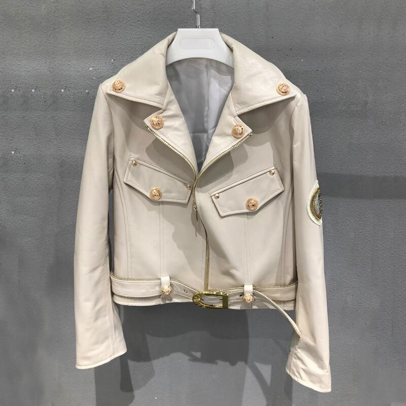 Женское короткое пальто из импортной овечьей шкуры, пальто с ремнем и надписью, весна-осень 2021