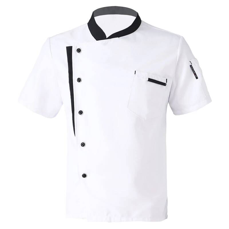 Men Women Button Down Short Sleeve Chef Jacket T-shirts Kitchen Uniform Tops for Hotel Restaurant Canteen Food Service
