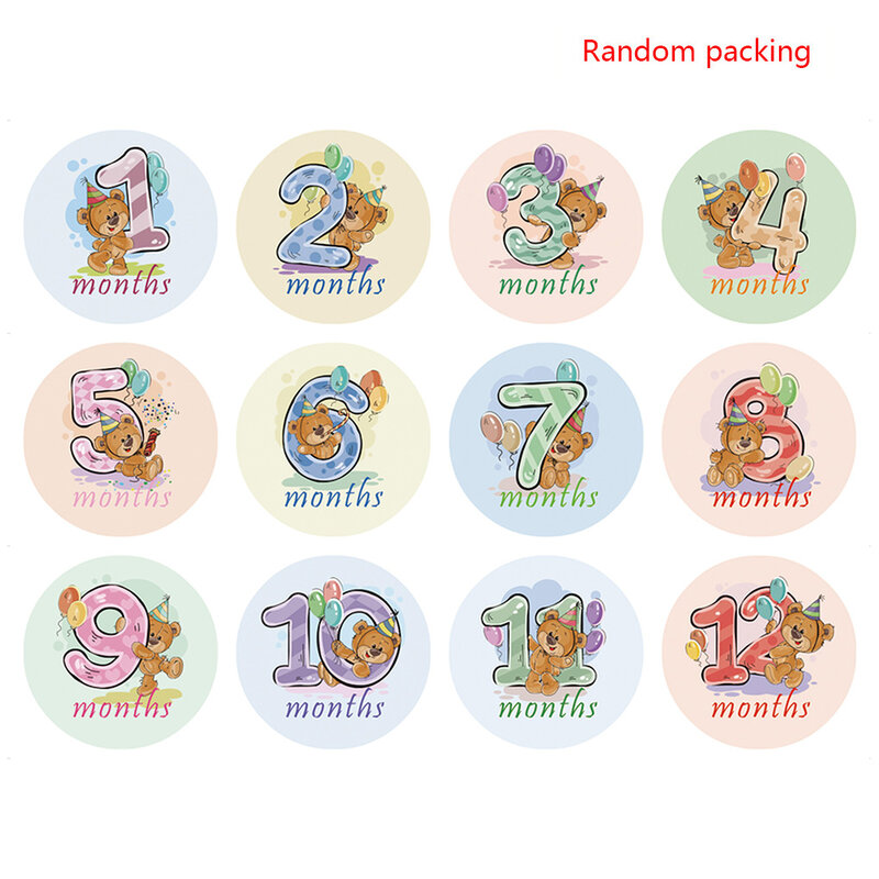 12pcs Baby Monthly Stickers Milestone Cartoon tickersPhotograph Props Women Pregnant Month Decals