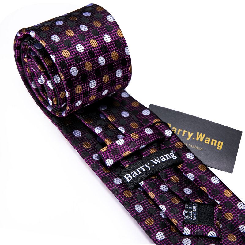 Barry Wang – ensemble de cravates pour hommes, cravate Jacquard en soie, violet, à pois, 8.5cm, pour mariage, Business, mouchoir, boutons de manchette, FA-5291