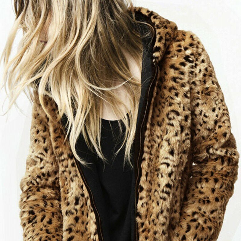 Vestes à capuche en fausse fourrure imprimé léopard, classique, chaud, manteaux à manches longues, vêtements d'extérieur pour femmes, pardessus, grande taille 3XL