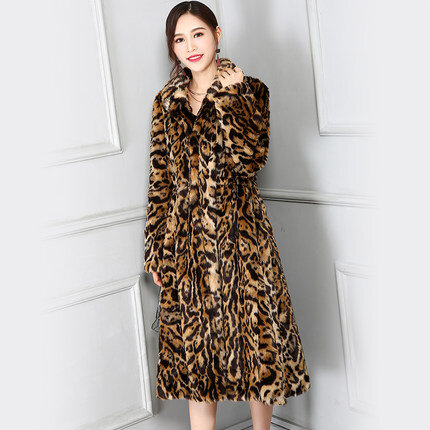 Topยาวผู้หญิงใหม่แฟชั่นFox Fur Leopard Coat N79คุณภาพสูง