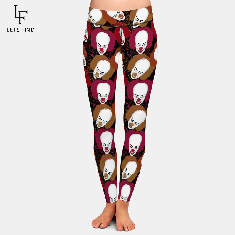 Женские леггинсы для фитнеса LETSFIND, модные 3d-брюки с принтом страшных клоунов и воздушных шаров и высокой талией на Хэллоуин