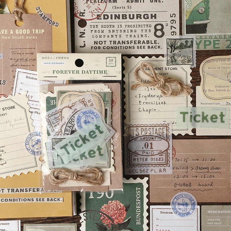 Journamm-Flores Vintage Stamp Style Paper Set, Papelaria, Scrapbooking, Cartões, DIY, Adesivos retrô, Materiais Kraft, Deco, 30pcs