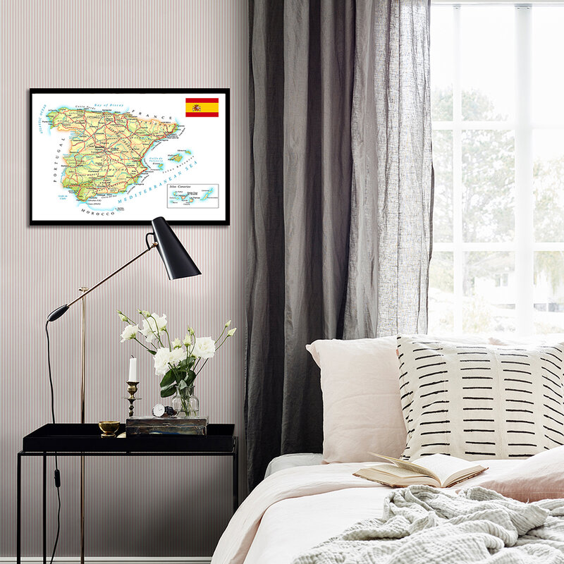 Affiche murale de la carte d'Espagne, peinture sur toile, salon, décoration de la maison, fournitures scolaires, cadeau de voyage, 59x42cm