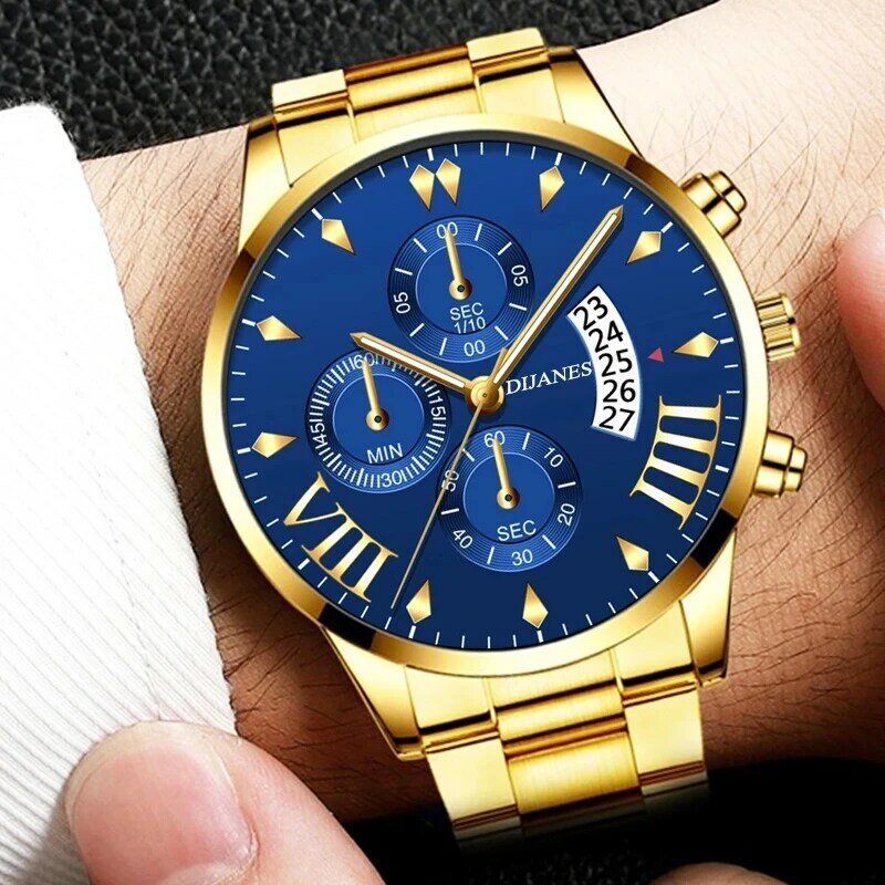 시계 남성용 패션 시계, 비즈니스 캐주얼 스테인레스 스틸 쿼츠 시계, 2022 년형 럭셔리 날짜 달력 시계, 남성 시계