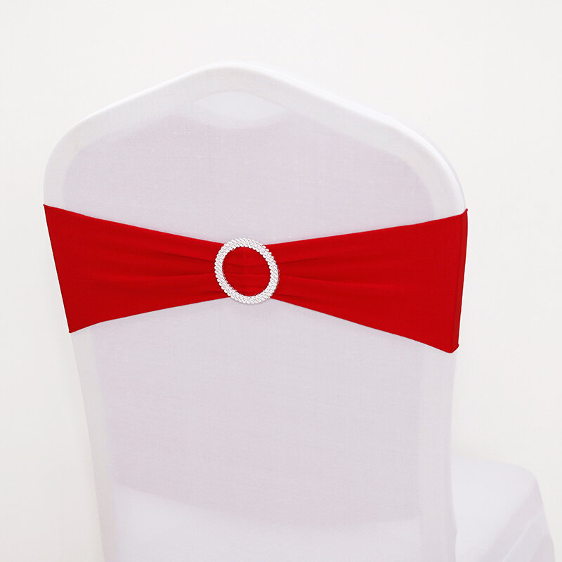 Faixa de spandex de alta qualidade com anel redondo, para decoração de festa de banquete, evento, casamento, faixas de cadeira elásticas