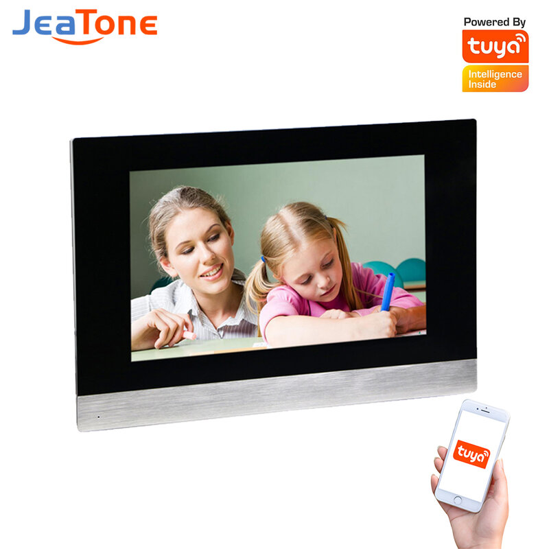 Jeatone Monitor dalam ruangan PoE 10 inci, untuk Video interkom Digital IP SIP Tuya WiFi layar sentuh penuh pintar Android/IOS Remote Control