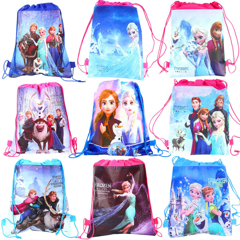 8/16/24/50 Buah Disney Frozen 2 Anna Elsa Hadiah Pesta Ulang Tahun Tas Serut Non-woven Tas Punggung Sekolah Renang Anak Laki-laki