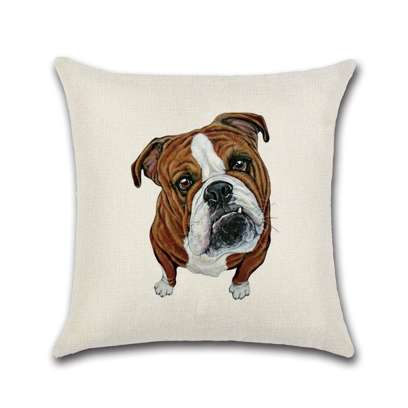 Funda de cojín de lino y algodón con estampado de perro, funda de almohada decorativa para el hogar, sofá, Coche