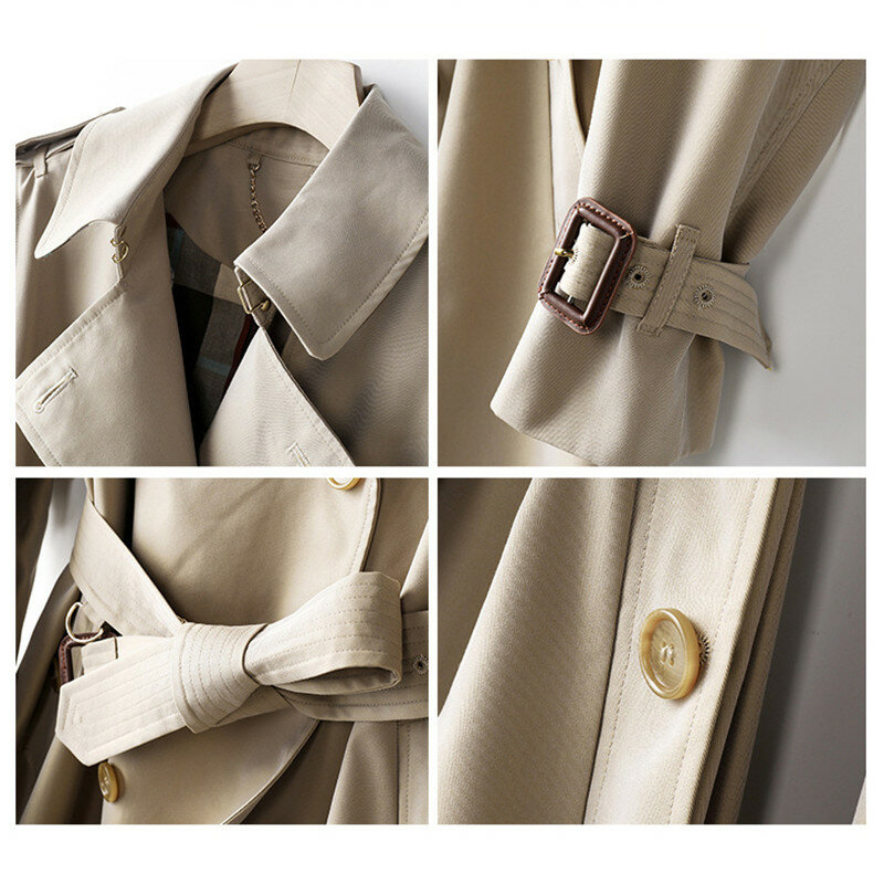 Primavera outono trench novo casaco feminino sólido blusão com cinto epaulettes lapela duplo breasted longo blusão