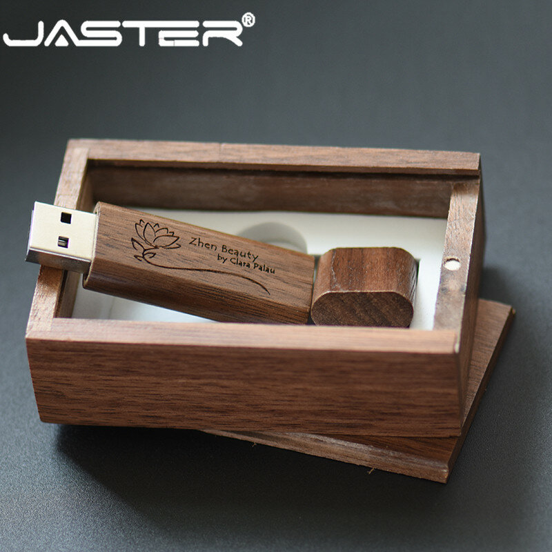 Jaster pendrive de madeira, usb + caixa, memória flash, 4gb, 8gb, 16gb, 32gb, logotipo pessoal criativo