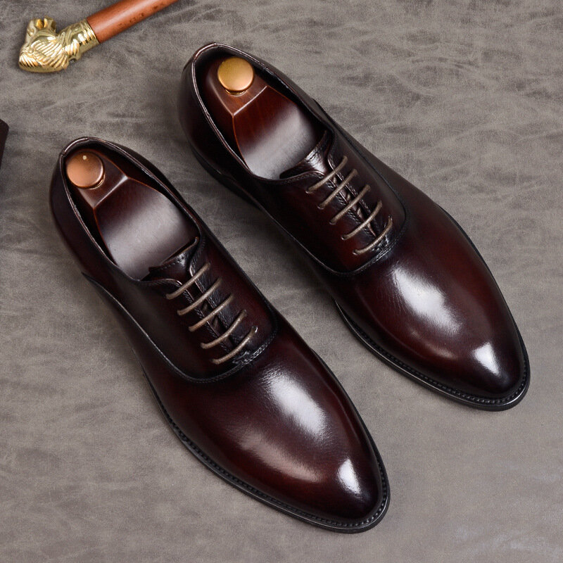 Sapatos sociais masculinos de couro legítimo, calçados oxford de couro italiano 2020, sapatos sociais para casamento de 869