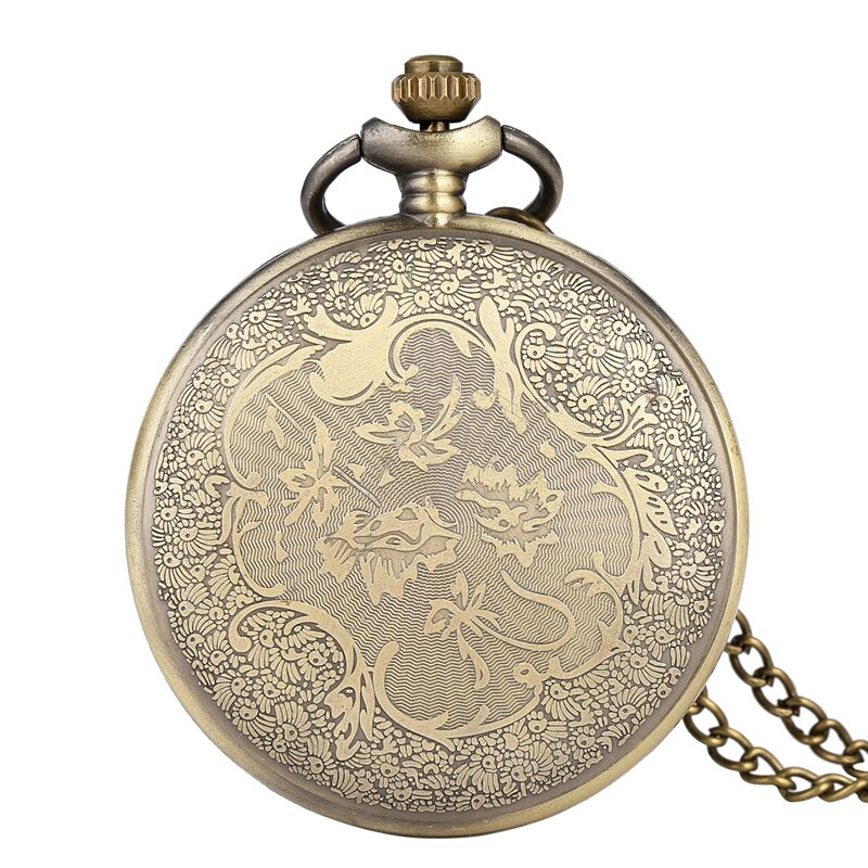 Reloj de bolsillo de cuarzo con diseño de engranaje de rueda hueca de bronce Retro, esfera con números romanos, collar con cadena colgante, reloj antiguo con accesorio