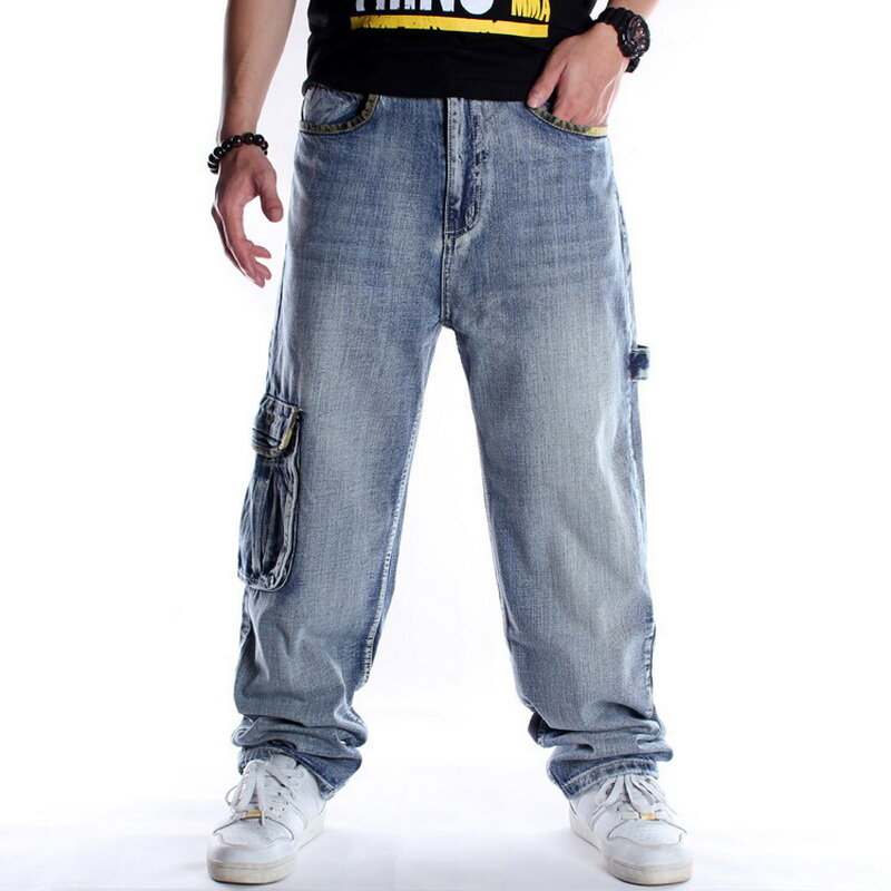 Street Dance gambe larghe Jeans larghi uomo moda ricamo nero bordo allentato pantaloni in Denim maschile Rap Hip Hop Jeans Plus Size 30-46