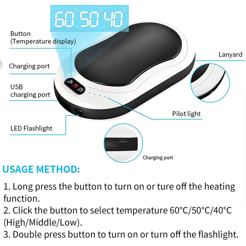 Winter Hand Warmer Rechargeable 10000mA Electric Portable Pocket Hand Warmer New Year Gift Hand Warmer Quick Rise Hand Warmer
