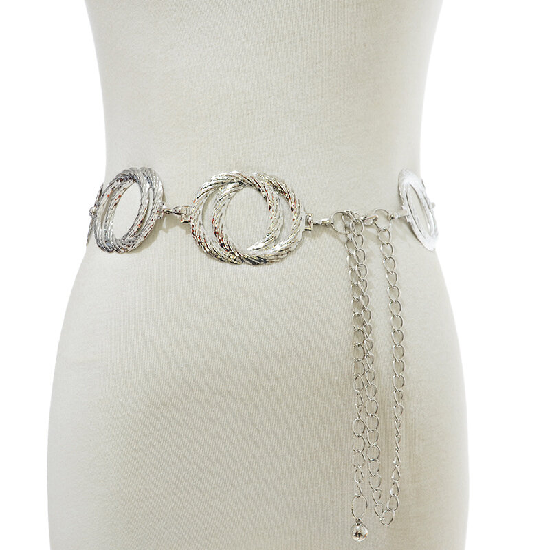 Cinturón de cadena para mujer, cadena de hierro de doble bucle de Metal, dorado y plateado, cintura para mujer, Bg-1428 de boda