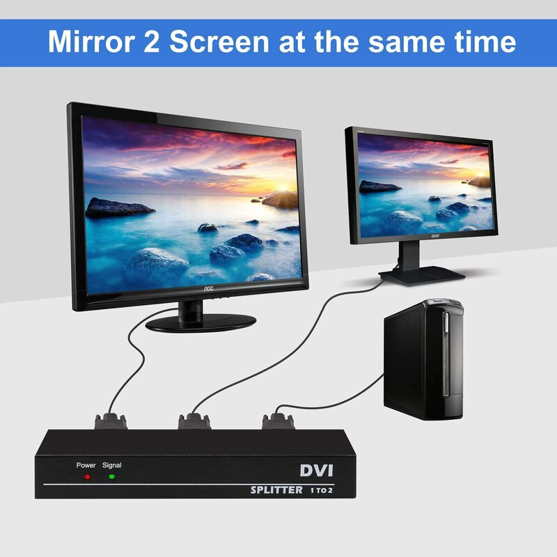 Séparateur DVI 1x2 DVI 1 en 2 2 ports, duplicateur de Distribution DVI, prend en charge 4K @ 30Hz, copie automatique EDID
