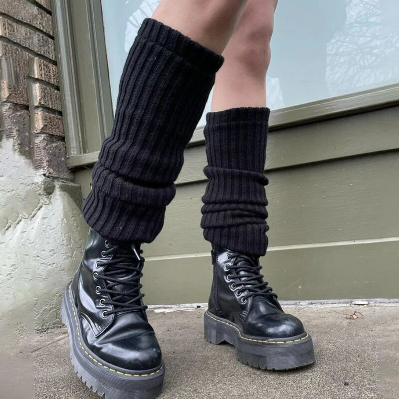 Doce meninas algodão macio malha meias 2021 outono moda senhoras sólido streetwear perna aquecedores feminino vintage meias longas chique