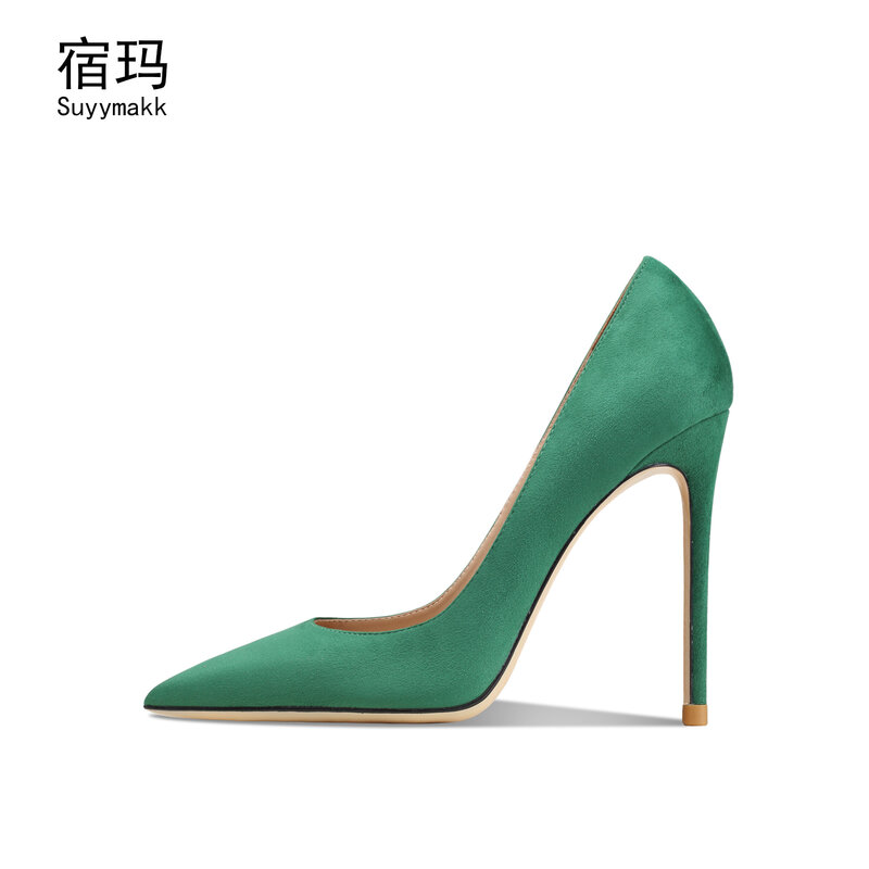 Sepatu Desainer Kulit Asli Wanita Ujung Lancip Suede Hak Tinggi 8/10CM Pompa Klasik Sepatu Wanita Sepatu Kantor Elegan 33-41