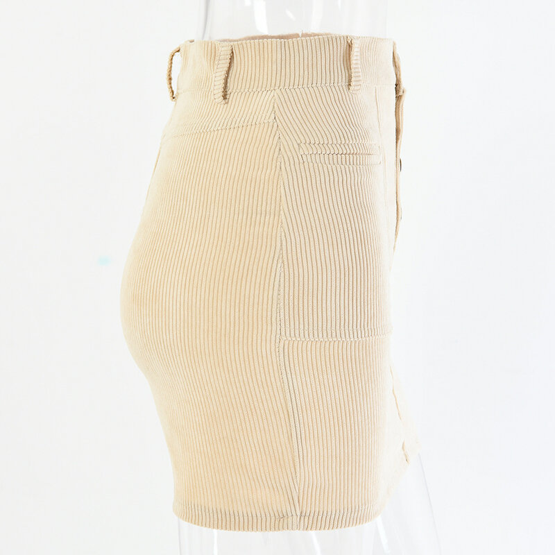 Moda jesień seksowna spódnica damska beżowy szwy przycisk wysokiej talii Mini spódnica damska nowa moda żeńska miejska Mini spódniczka Jupe Femme