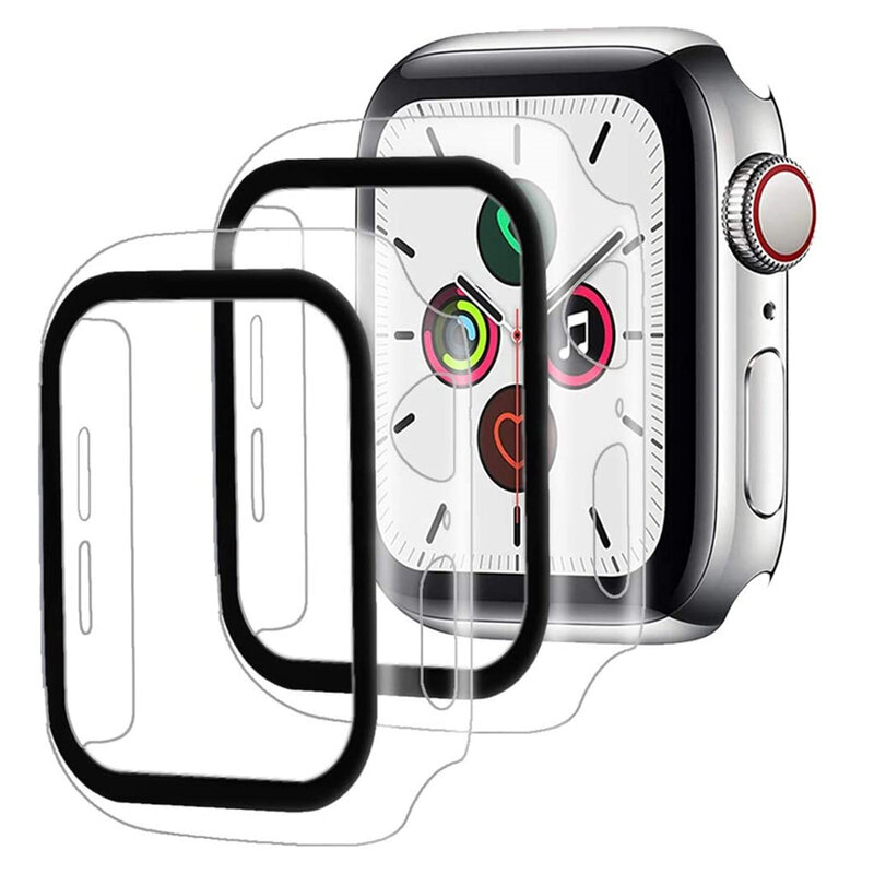 Capa com protetor de tela para apple watch, 2 peças se 6 40mm 44mm cobertura completa anti-arranhão protetor de tela para iwatch 5 4