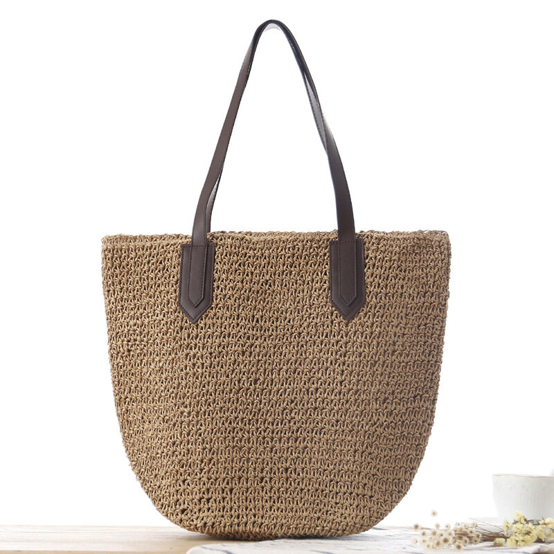 여성용 숄더 우븐 여름 해변 캐주얼 빨대 가방, 심플한 대용량 핸드백