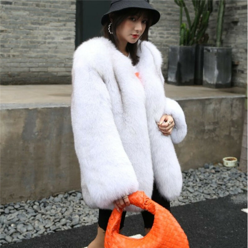 Mantel Bulu Rubah Asli Jaket Bulu Wanita Tebal Musim Dingin Berbulu Utuh Lengan Panjang Wanita Pakaian Pesta Berkualitas Tinggi C78