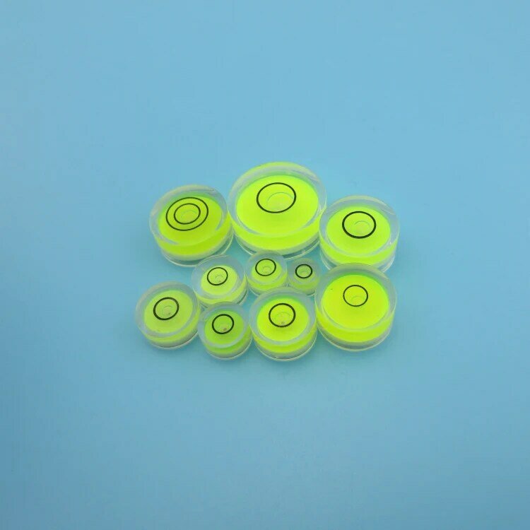 Bolha horizontal em forma de bolo redonda material acrílico de alta precisão bolha verde nível grânulo mini nível bolha