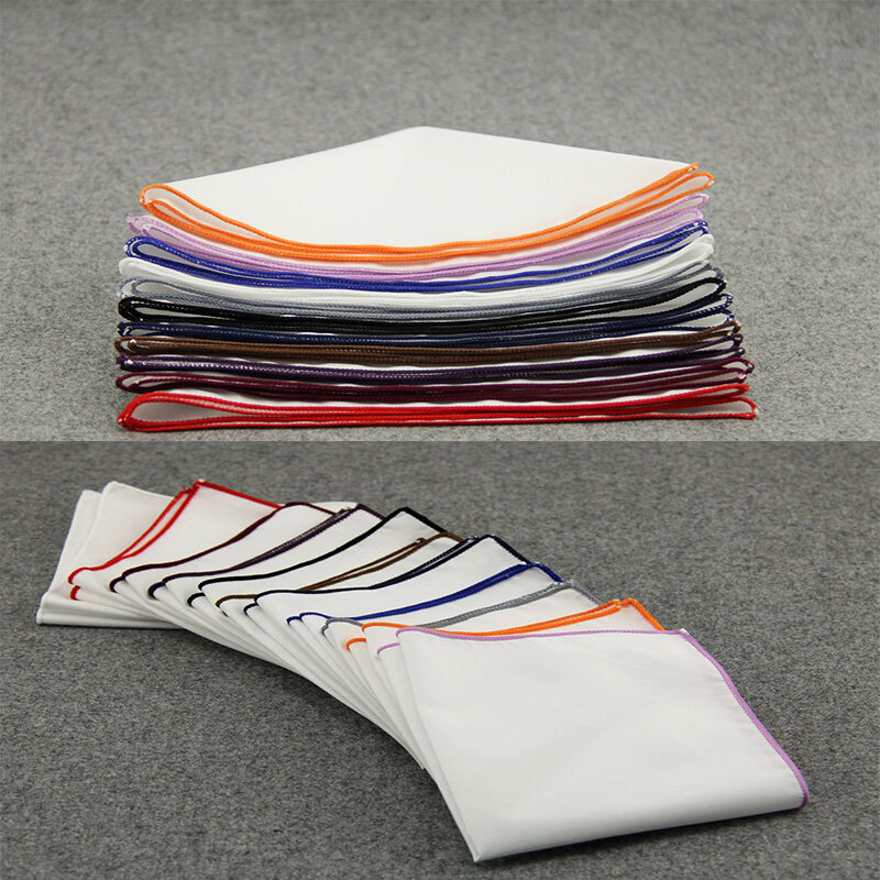 Modieuze Heren Dichte Side Wit Pocket Handdoek Pak Accessoires Zakdoek Vierkante Handdoek Katoen Gekleurde Rand Sjaal