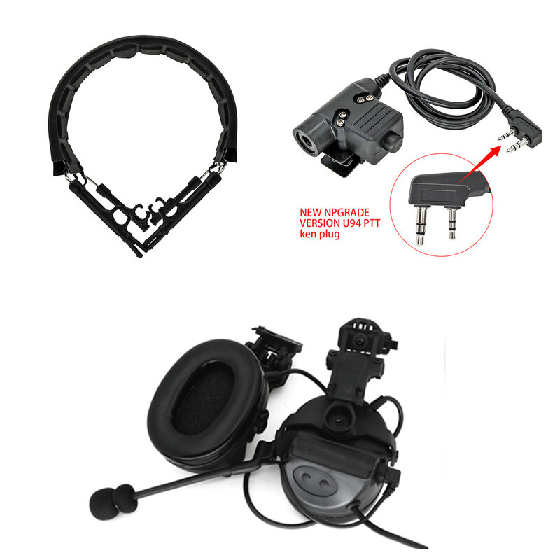 스폰지 귀마개 전술 헤드셋 COMTAC II 헬멧 ARC 트랙 브래킷 헤드셋 U94 PTT 어댑터 + 머리띠