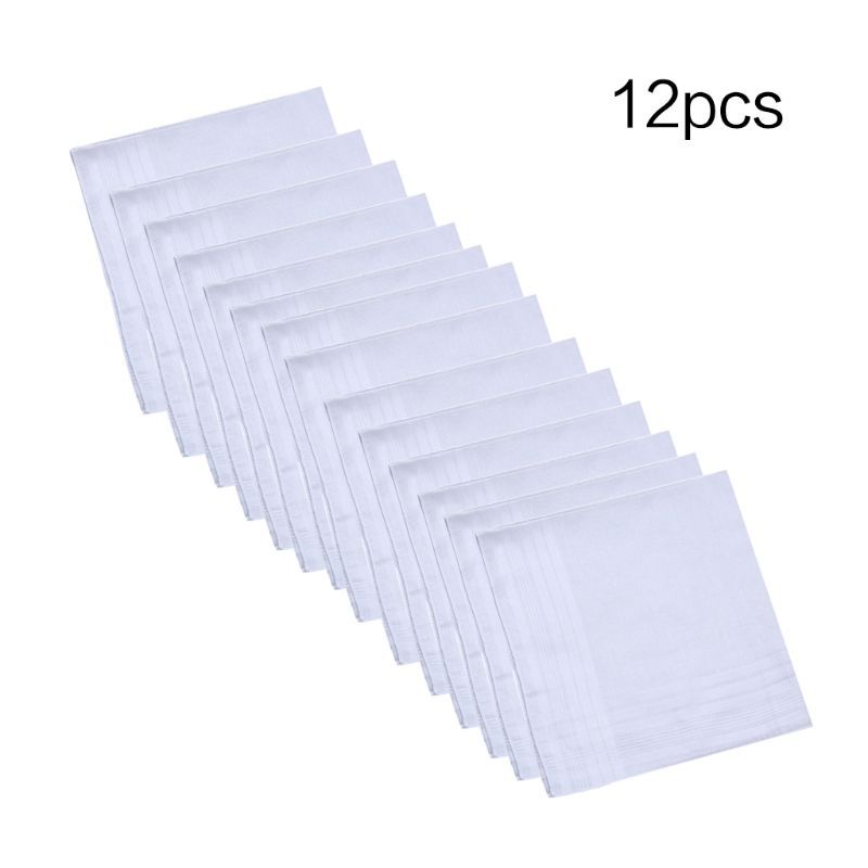 12Pcs/Set 40x40cm Men Women Cotton Handkerchiefs Pure White Classic Hankies Jacquard Striped Pocket Square Towel DIY Painting