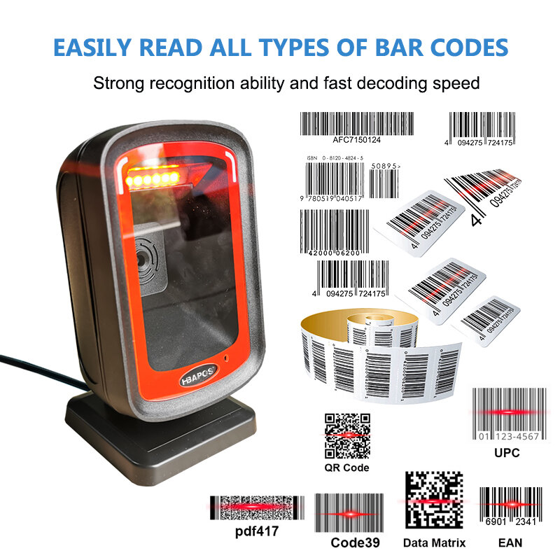 New Barcode Scanner 1D 2D QR-Code Omnidirectional Desktop high-performance Auto Sense Data Matrix code Reader for Supermarket