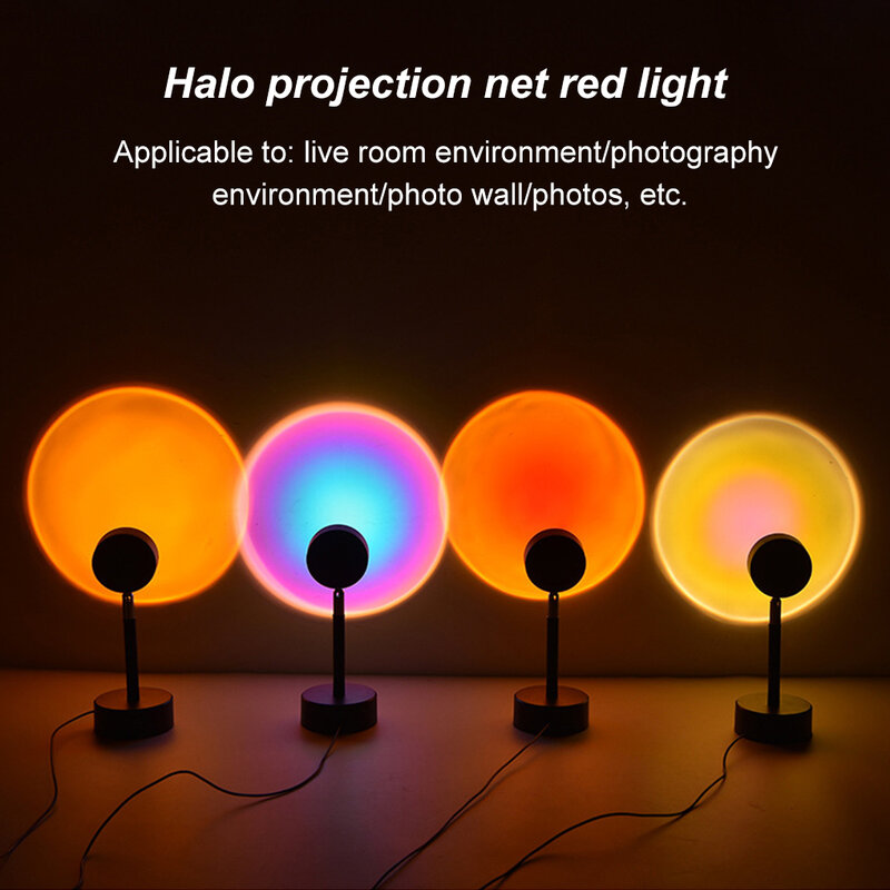 USB ajustável LED Projection Light, 5W, Fotografia Prop, Lâmpada Atmosfera, Sunset Red