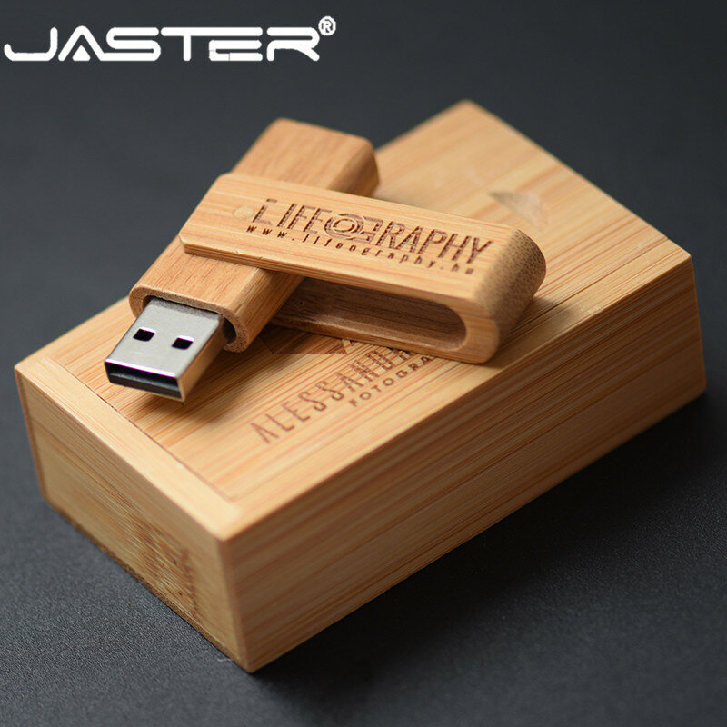 JASTER USB 2.0 Gỗ Xoay Được Usb Đèn LED 4GB 8GB 16GB 32GB 64GB dính Bút Tùy Chỉnh LOGO Quà Cưới