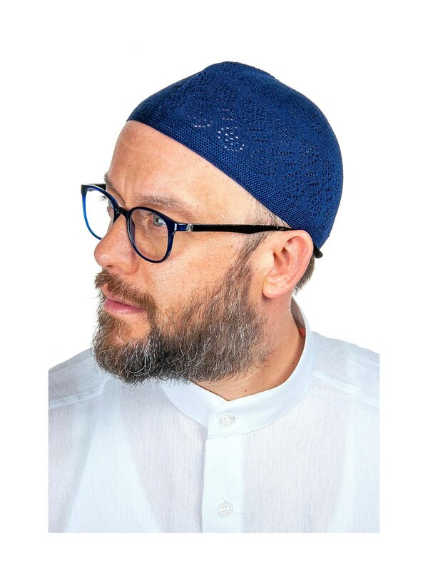 Cappelli Kufi musulmani inglesi per uomo Taqiya Skullcap pechi Caps Ramadan Eid regali islamici confezione Standard di 2 verde/blu Navy