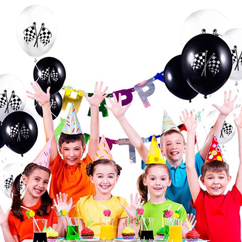Fontes de festa de aniversário de corrida tema, motocicleta banner, bolo Topper balão, festa de aniversário