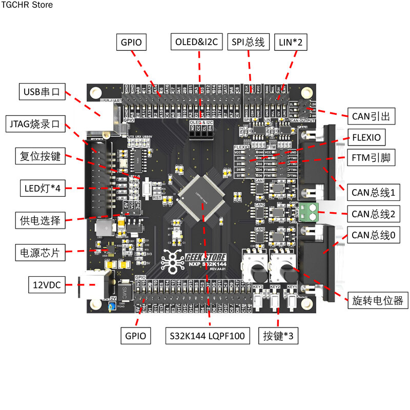 Placa de desarrollo NXP s32k144, placa de evaluación, arm, envío de rutina, código fuente, vídeo, 3 vías, can, 2 vías, Lin