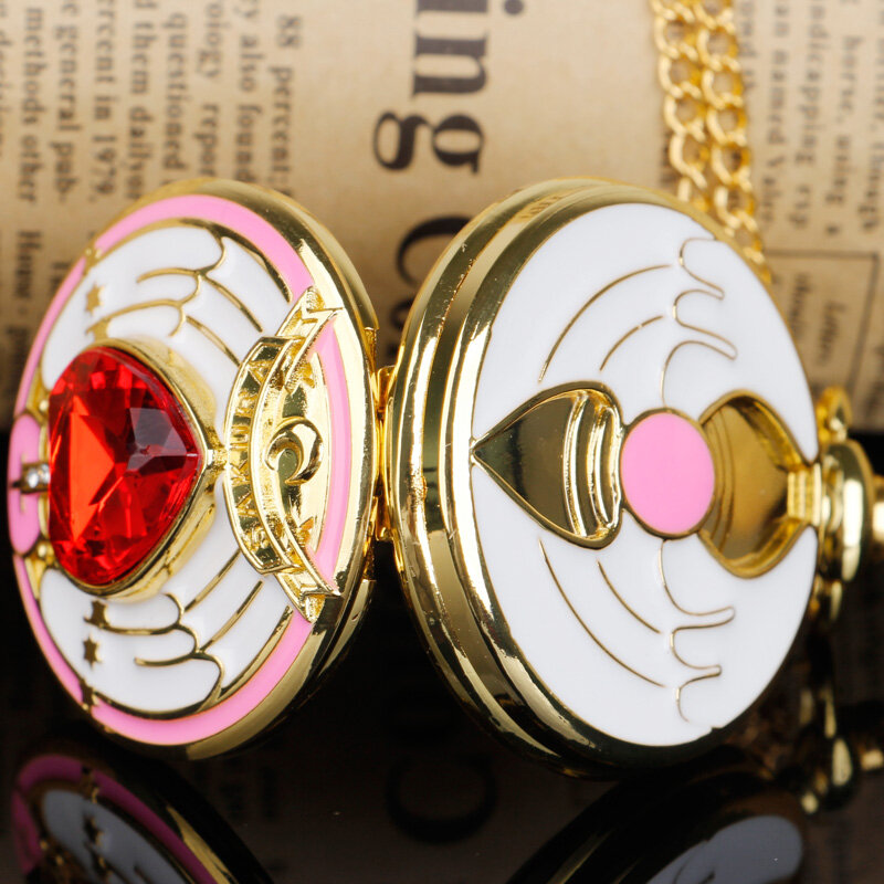 Clássico Adorável Sakura Animação Cosplay Pocket Watch Fob Cadeia Colar Relógios De Bolso Presentes para Meninas Ladie Lembrança