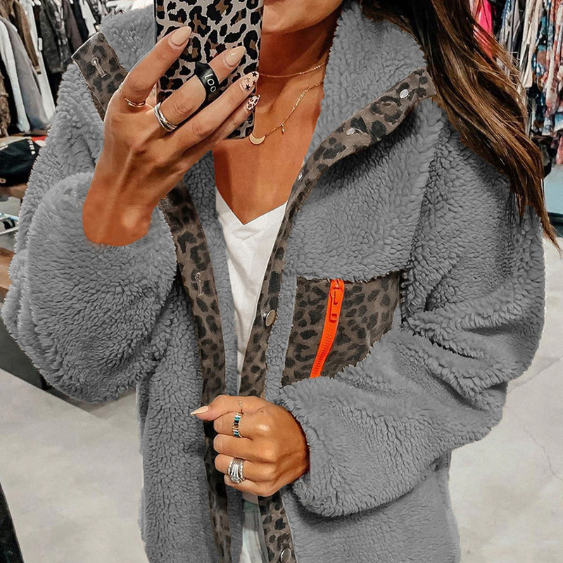 가을 Outwear 여성 Faux 모피 표범 인쇄 후드 자켓 따뜻한 테디 스웨이드 스웨터 섹시한 긴 소매 탑스 캐주얼 겨울 코트