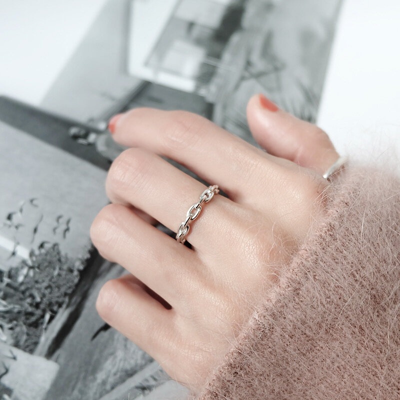 Xiyanike 925 スターリングシルバークリエイティブチェーン中空の結婚指輪ヴィンテージ幾何手作り指ジュエリー調節可能な