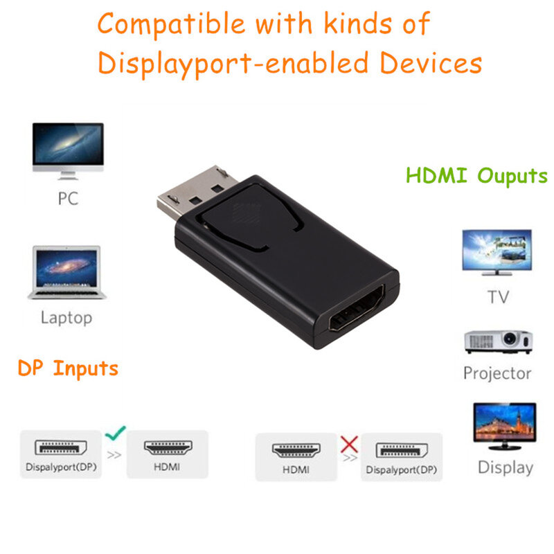 Display Port para adaptador compatível com HDMI, 4K Converter, Display Port, DP macho para fêmea, adaptador de TV HD Cabo, áudio vídeo para PC e TV