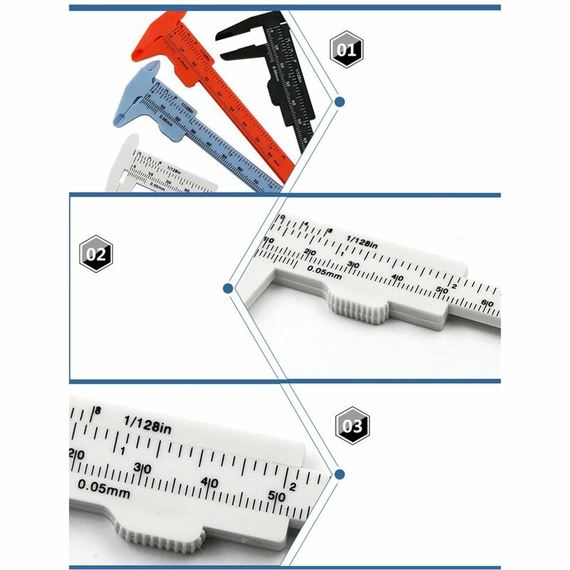 Mini medidor de calibre vernier plástico, micrômetro 80mm, mini régua, ferramentas de medição precisa de régua, paquímetro padrão