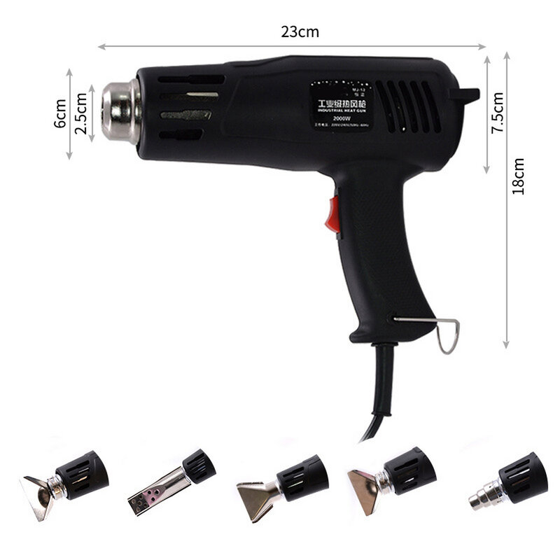 2000W Electric Hot Air Gun Temperature Adjust 150 To 550 Degree Industrial Car Film Bake Dry Heat Gun Remove Paint Thaw Food