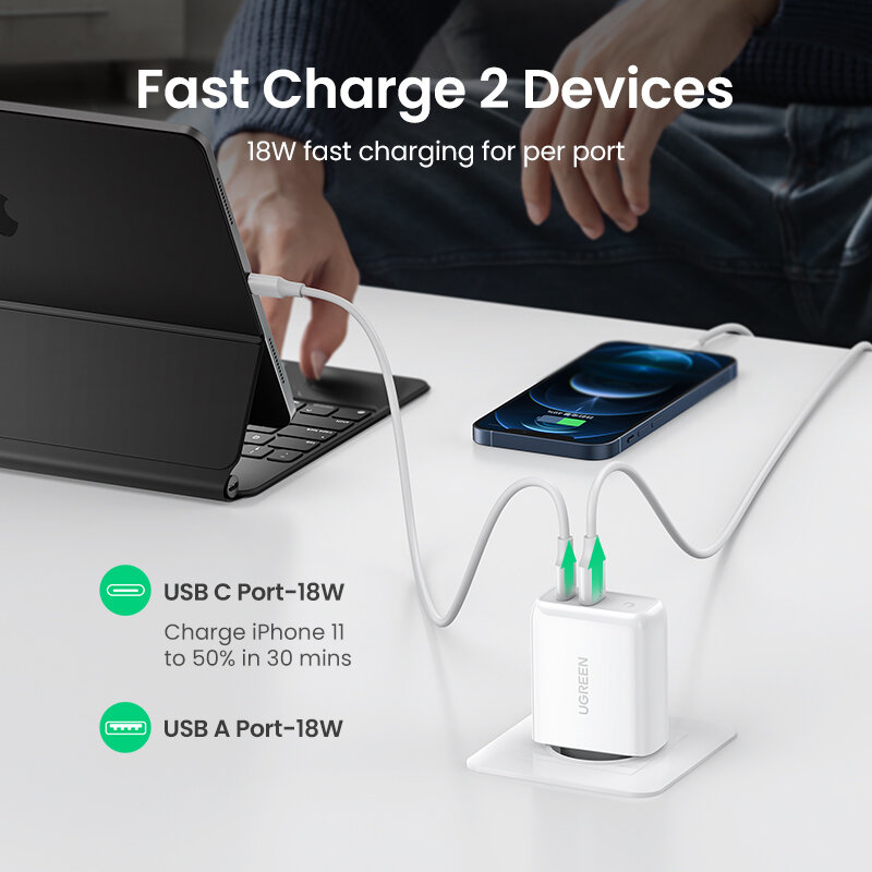 Ugreen 36W Quick Charge 3.0 4.0 USB PD Charger QC 3.0 Charger for iPhone 13 12 8 Phone Wall USB Type C Charger for Huawei Xiaomi