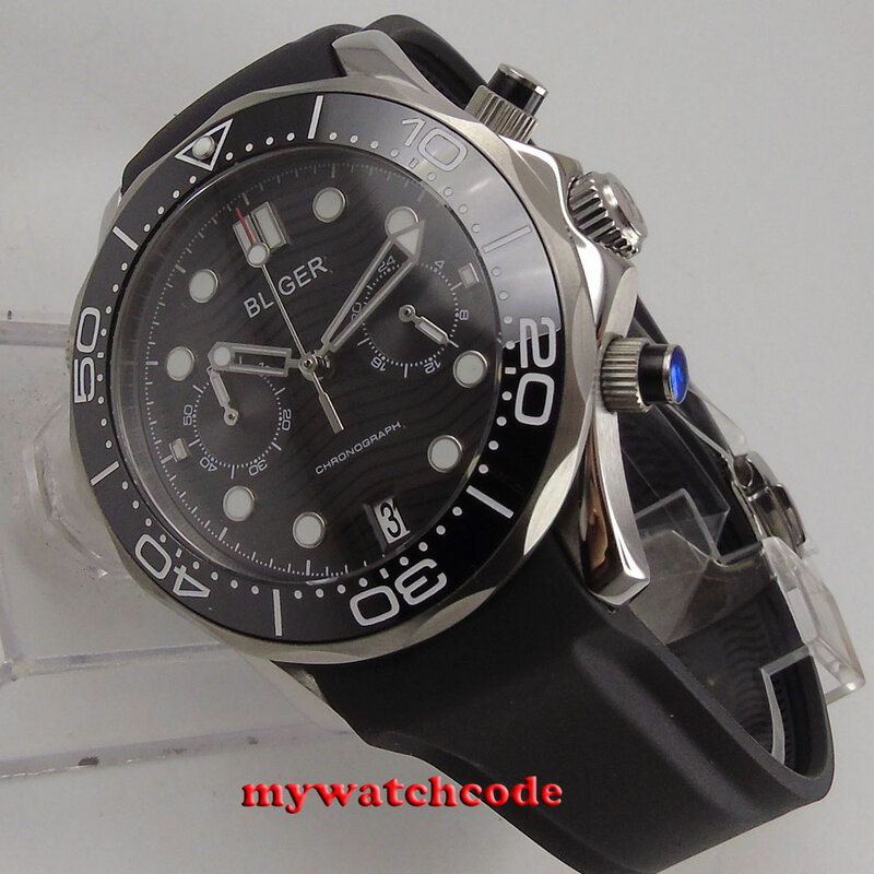 41mm bliger granatowy niebieska tarcza szafirowe szkło ceramiczna ramka szkiełka zegarka Chronograph luksusowy męski zegarek kwarcowy B366