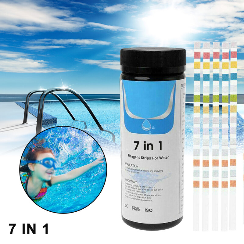 50Pcs 7 In1 Aquarium ถังปลาน้ำ Tropical ชุดทดสอบ Nitrite Nitrate กระดาษทดสอบค่า PH แถบ KH GH NO2 NO3โบรมีนทดสอบคลอรีน