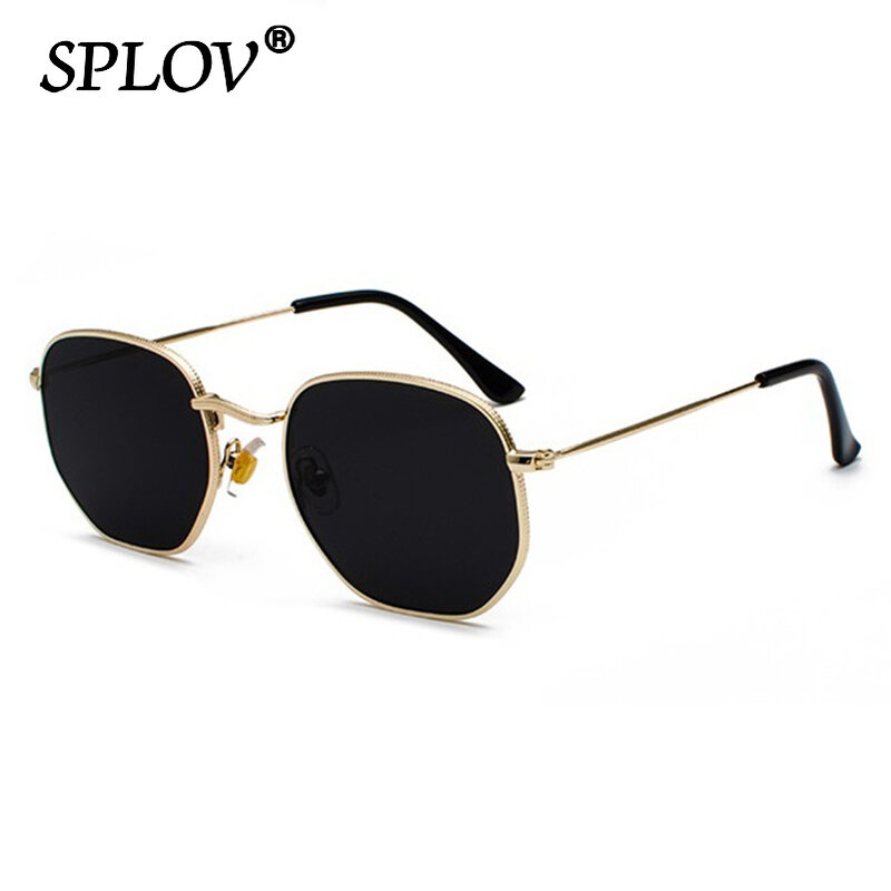 Hexagon Sunglasses para homens e mulheres, Square Polygon Sun Glasses, Retro Shades, Metal Frame Eyewear, Top Brand, Designer
