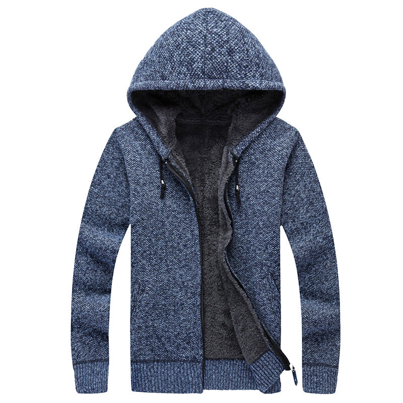 Winter Men Sweatercoat Hooded knit Cardigan Coat Men's Fleece Knitted Sweater Jackets Casual Solid Cardigan Sweater Man Clothes