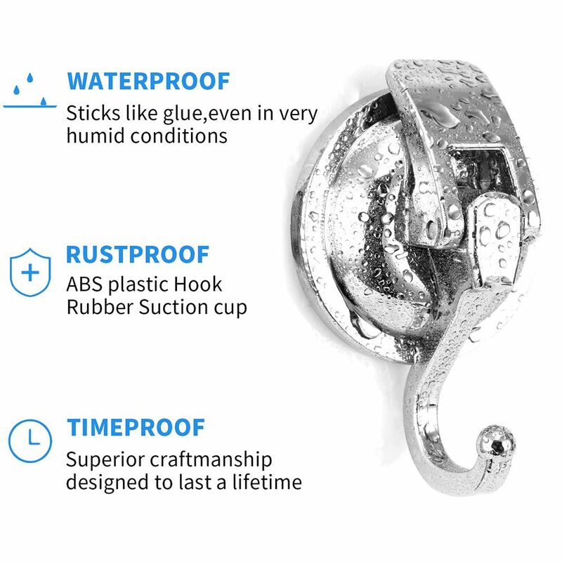 Without Punching Easy to Install Polished Suction Cup Hooks Organization Chrome-Plated Bathroom Shower